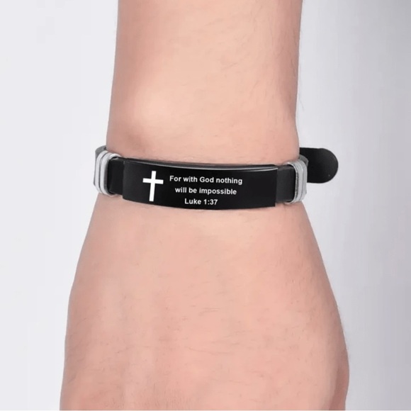 Black Christian Bracelet with Verse and Cross, Nothing is Impossible - Picture 4 of 6